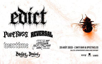 Edict//Pure Bliss//Reversal//Wartime//Reality Denied//et plus @ L&rsquo;Anti-Bar & Spectacles – 25 août 2023