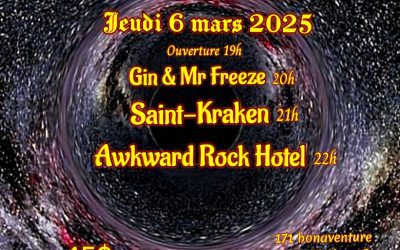 Awkward Rock Hotel//Saint Kraken//Gin & Mr Freeze @ Café-Bar Zénob, Trois-Rivières – 6 mars 2025